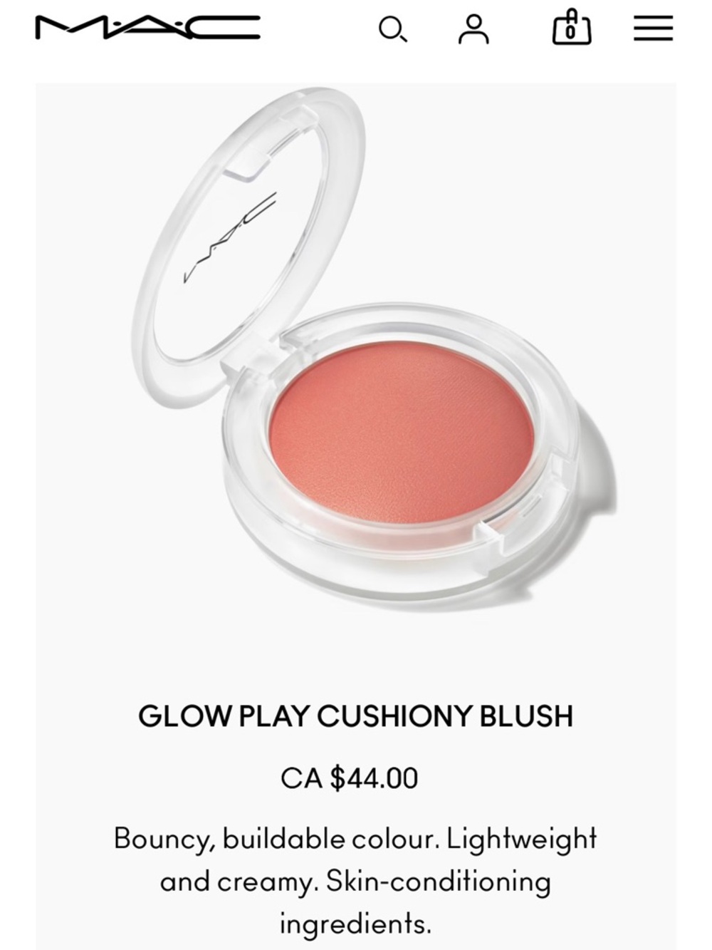 MAC Cosmetics Glow Play Cushiony Blush — Coral Peach